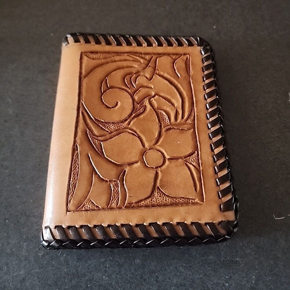 Vintage Hand tooled Leather Bifold Wallet Initials C P .
